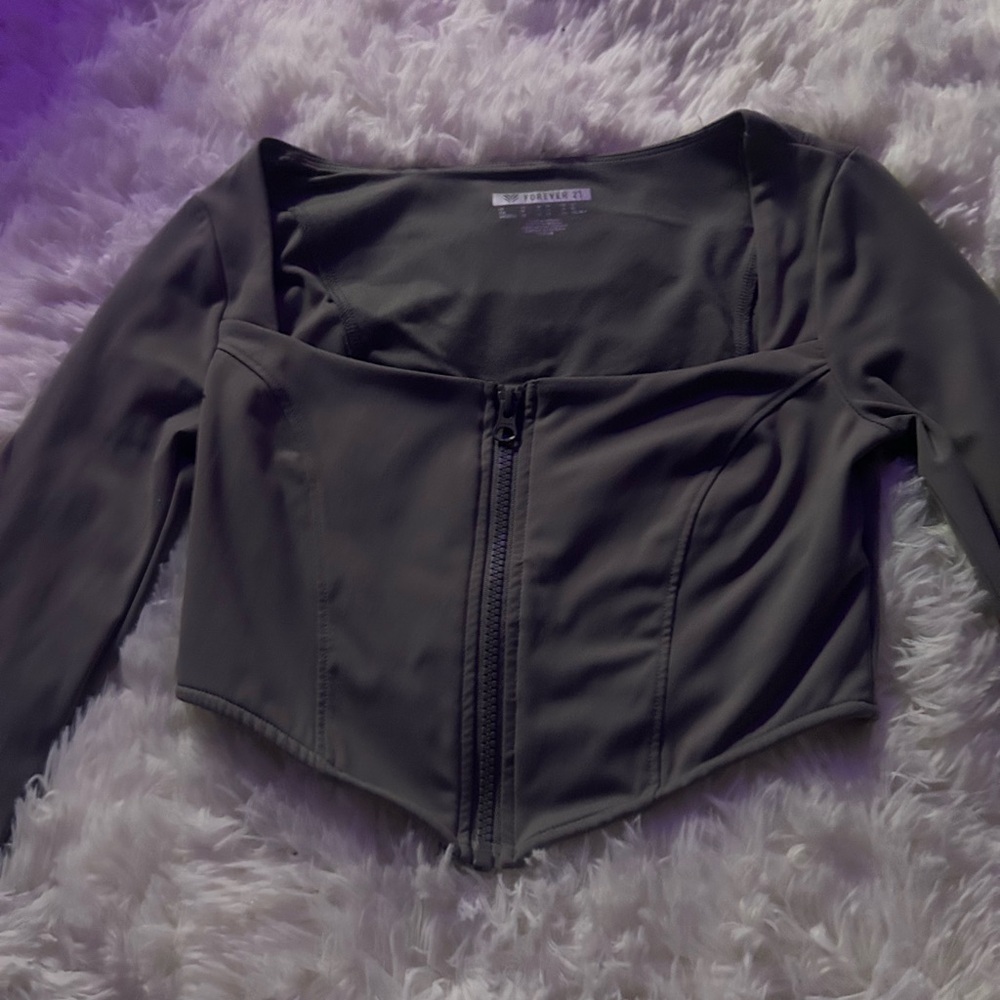 Black Long Sleeve Zip-Up Top